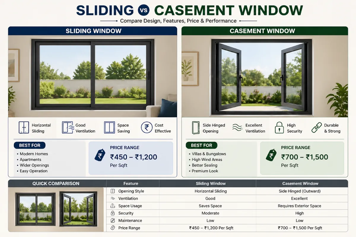Casement and sliding window side by side on sample elevation